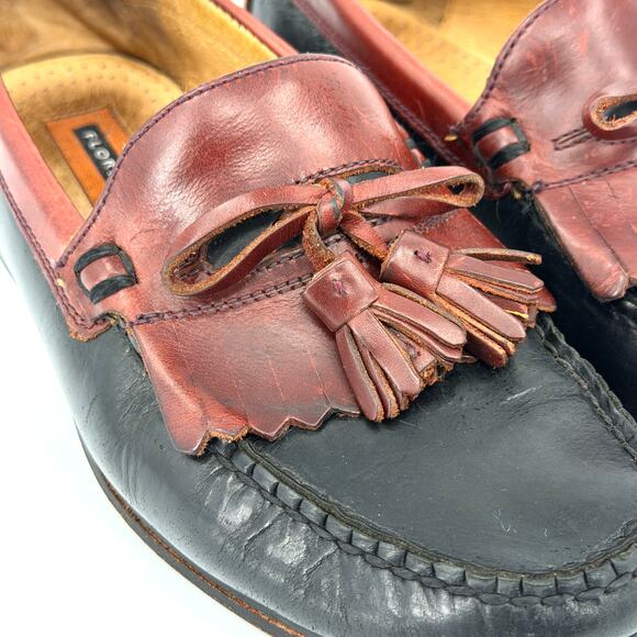 Vintage 90s Florsheim Black Brown Genuine Leather Tassel Kiltie Loafers main image 9